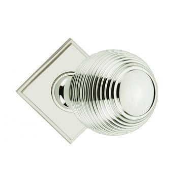 Reeded Ball Knobs 54mm Square Stepped Edge Concealed Fix Plates 54 mm Polished Brass Lacquered