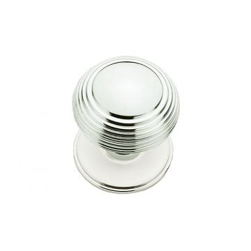 Reeded Bun Knobs 57mm with Concealed Stepped Edge Roses 54 mm Polished Brass Lacquered