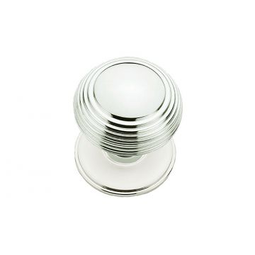 Reeded Bun Knobs 57mm with Concealed Stepped Edge Roses 54 mm Polished Chrome Plate