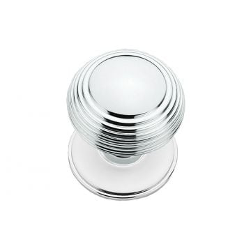 Reeded Bun Knobs 64mm with Concealed Stepped Edge Roses 64 mm Polished Chrome Plate