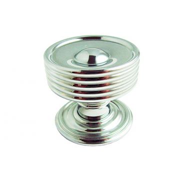 Dish Top Reeded Mortice Knobs 54mm with Ridged Roses 54mm Polished Brass Lacquered