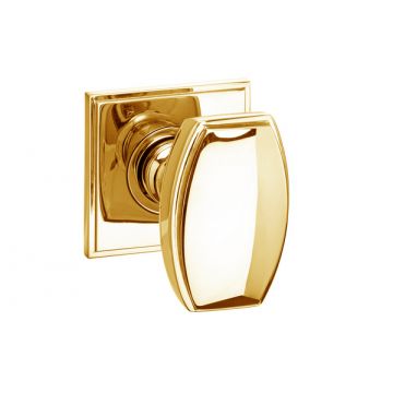 Art Deco Classic Mortice Knob 62mm on Concealed Square Plates 54 mm Polished Brass Lacquered