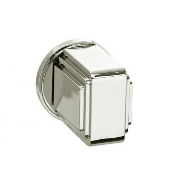 Art Deco Radius Edge Mortice Knob on 54 mm Flat Top Stepped Edge Rose Polished Brass Lacquered