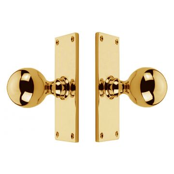Ball Knobs 46 mm on Backplates 51 x 127 mm Polished Brass Lacquered