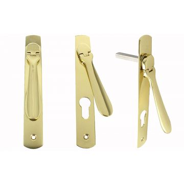 Low Profile Hinged Paddle Lever for Bi-Fold Door Euro Profile  Polished Brass Lacquered