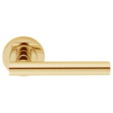 Petra Lever Door Handle on Round Rose Stainless Polished Brass