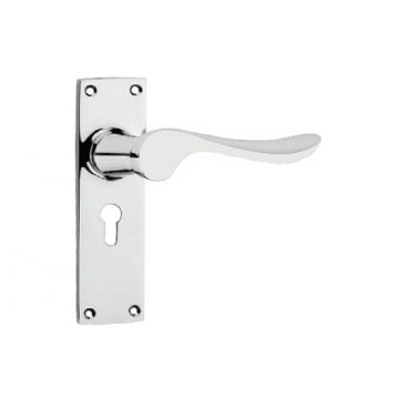 Door Lever 180 Euro Profile Medium Plate Polished Brass Lacquered