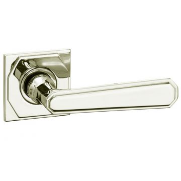 Art Deco Lever on 54 mm Square Plate Polished Nickel Plate