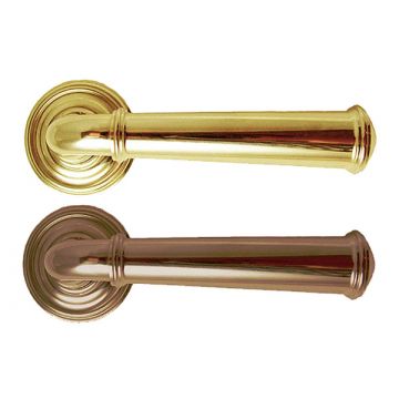 Tapered Plain Lever Door Handle Concealed Ridged Rose 54 mm Dia. Polished Brass Lacquered