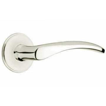 Shaped Lever Door Handle Stepped Edge Rose 54mm Dia. Polished Brass Lacquered