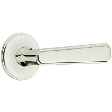 Art Deco Lever Handle Concealed Curved Top Stepped Edge Rose 54 mm Dia. Polished Chrome Plate