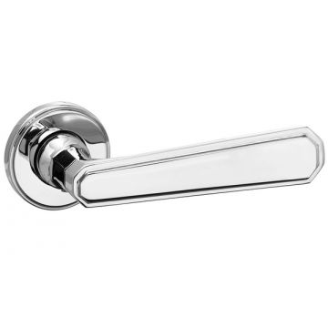 Art Deco Lever on 44 mm Concealed Flat Top Stepped Edge Rose Satin Chrome Plate