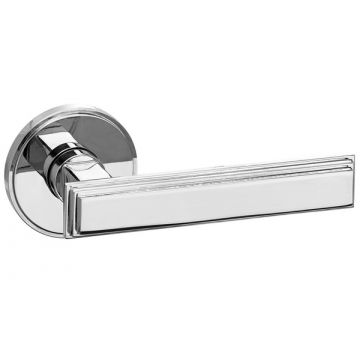 Art Deco Lever Door Handle Concealed Stepped Edge Rose 54mm Dia. Satin Chrome Plate