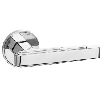 Art Deco Lever Door Handle Concealed Stepped Edge Rose 54mm Dia. Polished Chrome Plate