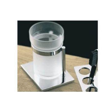 Frosted Glass Tumbler with Holder Polished Chrome Plate
