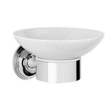 Style Moderne White Ceramic Soap Dish Satin Stainless Finish