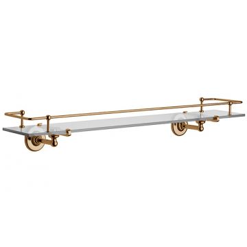 Antique Glass Shelf with Lifting Rail 500 mm  Polished Brass Unlacquered