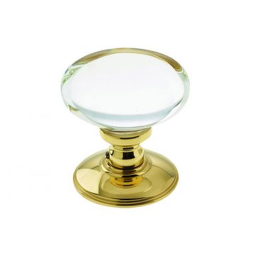 Clear Glass Oval Mortice Knob Polished Brass Lacquered