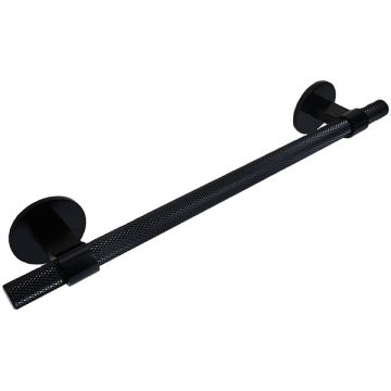 Knurled Cabinet Pull Handle 257 mm on Round Roses Black