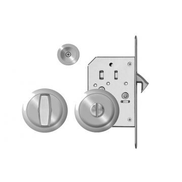 Round Inset Privacy Turn & Emergency Release with Lock for 40-50 mm Door Satin Stainless Steel