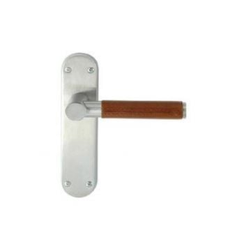 Leather Lever Latch Handle on Backplate Satin Chrome Plate