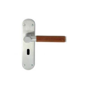 Leather Lever Lock Handle on Backplate Satin Chrome Plate