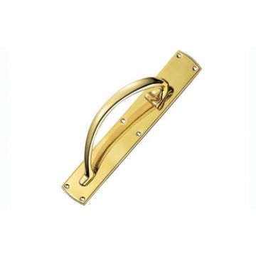 Left Hand Pull Handle on Plate 457 x 76 mm Polished Brass Lacquered