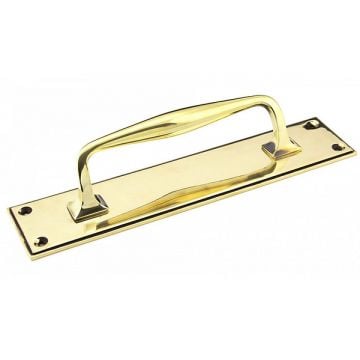 Pull Handle 212 mm on Backplate 300 mm Face Fix Aged Brass Unlacquered