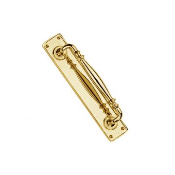 Ornate Pull Handle on Plate 380 mm Polished Brass Lacquered