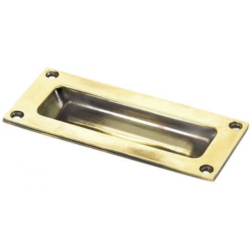 Period Flush Pull Handle 102 x 45 mm Aged Brass Unlacquered