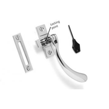 Locking Pear Mortice Plate Casement Fastener With Key Satin Chrome Plate
