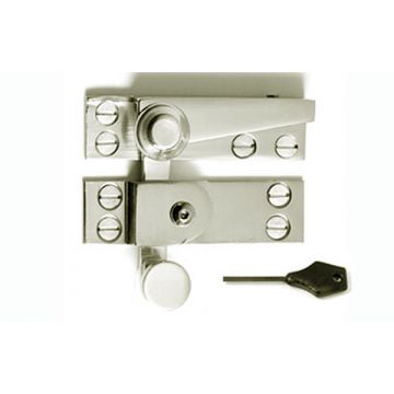 Lockable Flat Arm Sash Window Fastener 70 mm Polished Nickel Plate