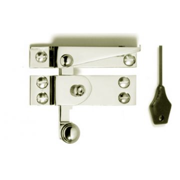 Lockable Reeded Arm Sash Window Fastener 70 mm Narrow Style Polished Nickel Plate