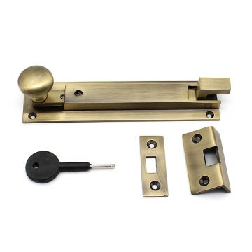 Swan Necked Locking Surface Mounted Bolt 152 mm with Keeps (Antique Brass Lacquered)