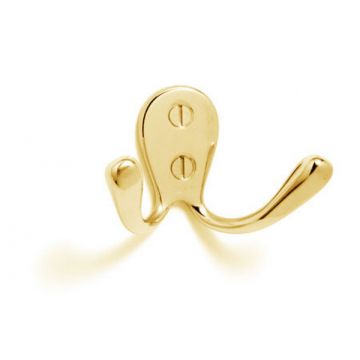 Double Robe Hook Polished Brass Lacquered