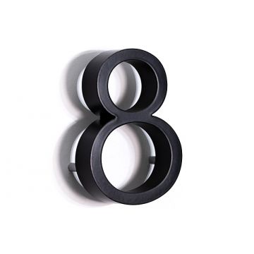 House Number 8 Aluminium 100 mm Pin Fix with Spacer Lugs Silver Enamel