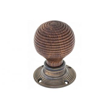 Rosewood Beehive Door Knobs with Aged Brass Roses Standard finish