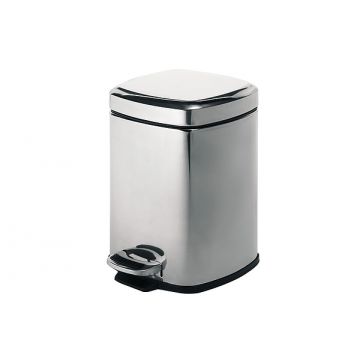 Square Bathroom Pedal Bin Soft Close 3 Litre Polished Stainless Steel