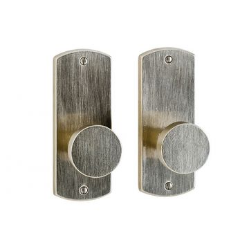Curved Small Luna Knob on Long Latch Plate White Bronze Light