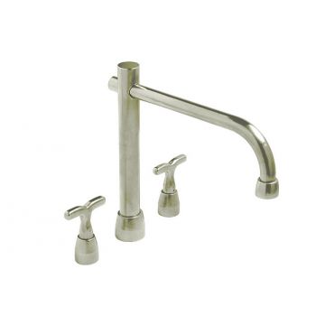 Deck Mount Faucet, Straight Spout, T Handle Levers Silicon Bronze Brushed