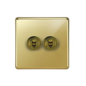 2 Gang 20 Amp 2 Way Dolly Grid Switch Polished Brass Lacquered