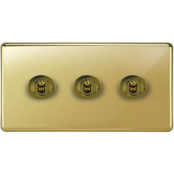 3 Gang 20 Amp 2 Way Dolly Grid Toggle Switch Polished Brass Lacquered