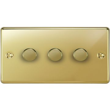 3 Gang 200w Trailing Edge LED Dimmer Switch  Polished Brass Lacquered