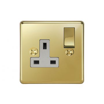 1 Gang 13 Amp Switched Socket Outlet Polished Brass Lacquered