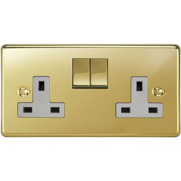 2 Gang 13 Amp Switched Socket Polished Brass Lacquered