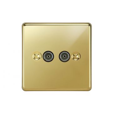 2 Gang Non-Isolated Co-Axial Television Outlet Polished Brass Lacquered