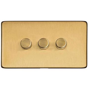 Heritage Studio 3 Gang Trailing Edge Dimmer Satin Brass Lacquered
