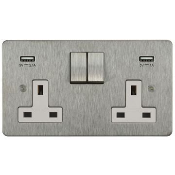 Horizon Classic 2 Gang Switched Socket with USB Charging