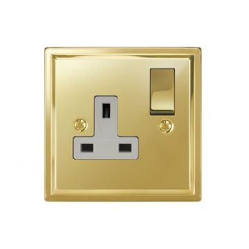 1 Gang Switched Socket Stepped Plate Polished Brass Lacquered