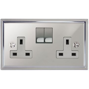 13amp Switched Twin Socket Stepped Edge Polished Chrome Plate